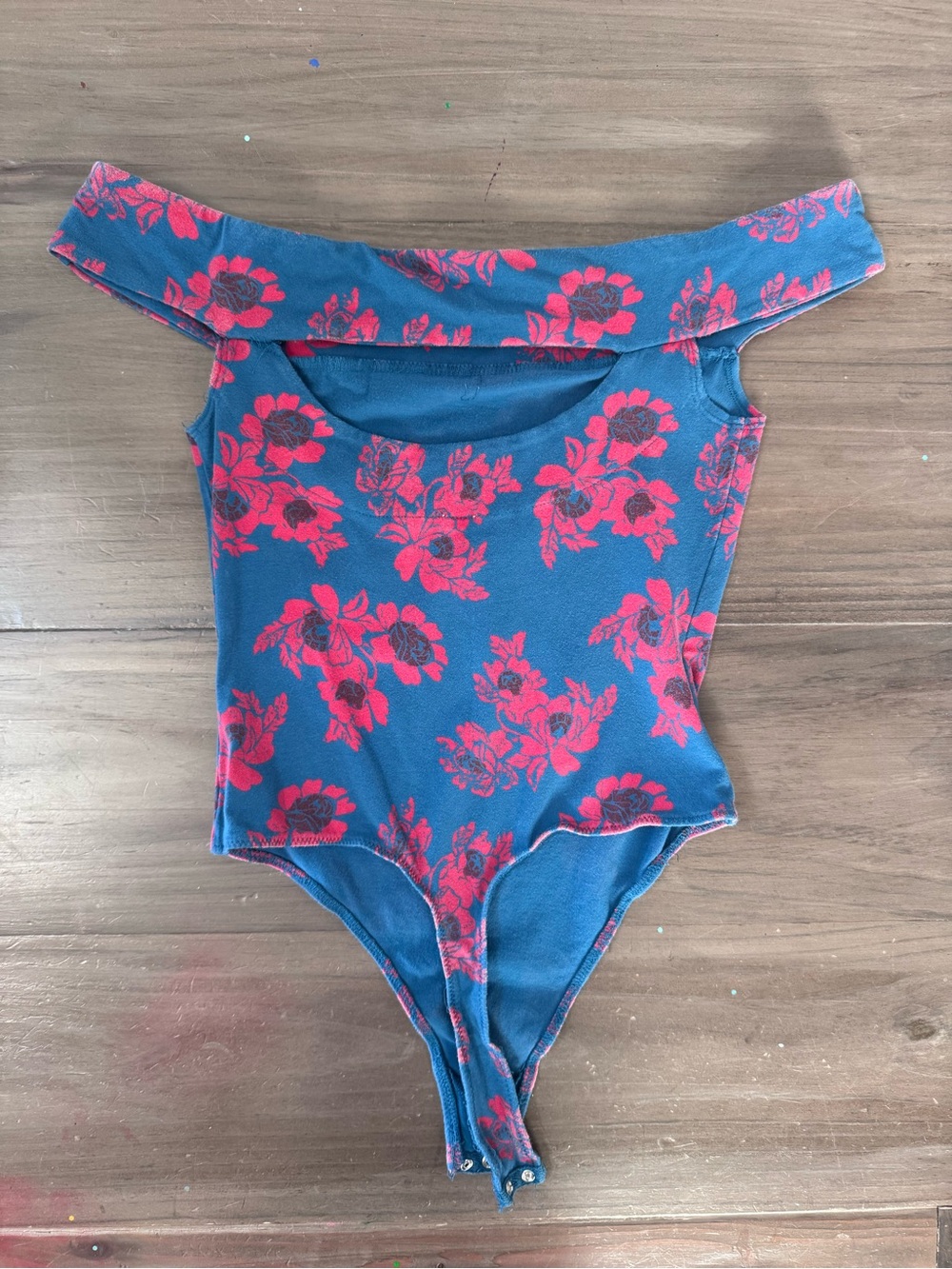 Free People Off Shoulder Keyhole Back Bodysuit Women’s XS Blue Floral